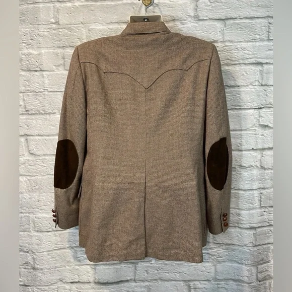 Vintage H BAR C Ranchwear Mens Western Brown Wool Plaid Elbow Patch Blazer Sz 44